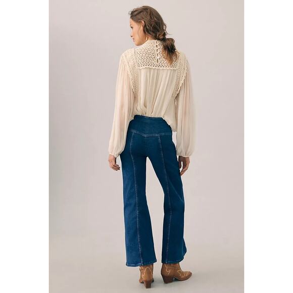 Anthropologie Pilcro Seamed Mid-Rise Crop Flare Jeans Wide Leg | Blue | SZ 29 - Picture 2 of 14